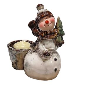 Kirklands Home Woodland Collection Christmas Snowman Tea Light Holder NIB